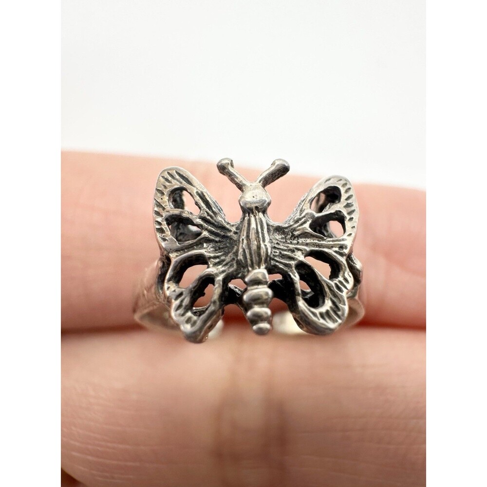 925 Sterling Silver Hollow Butterfly Open Band Ring Size 3.25